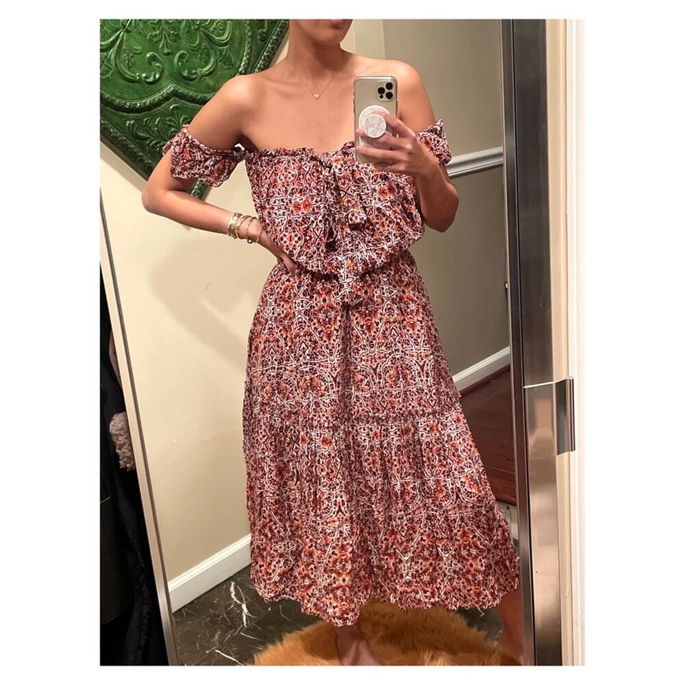 Misa Los Angeles Floral Off Shoulder Mid Length Dress RARE Find